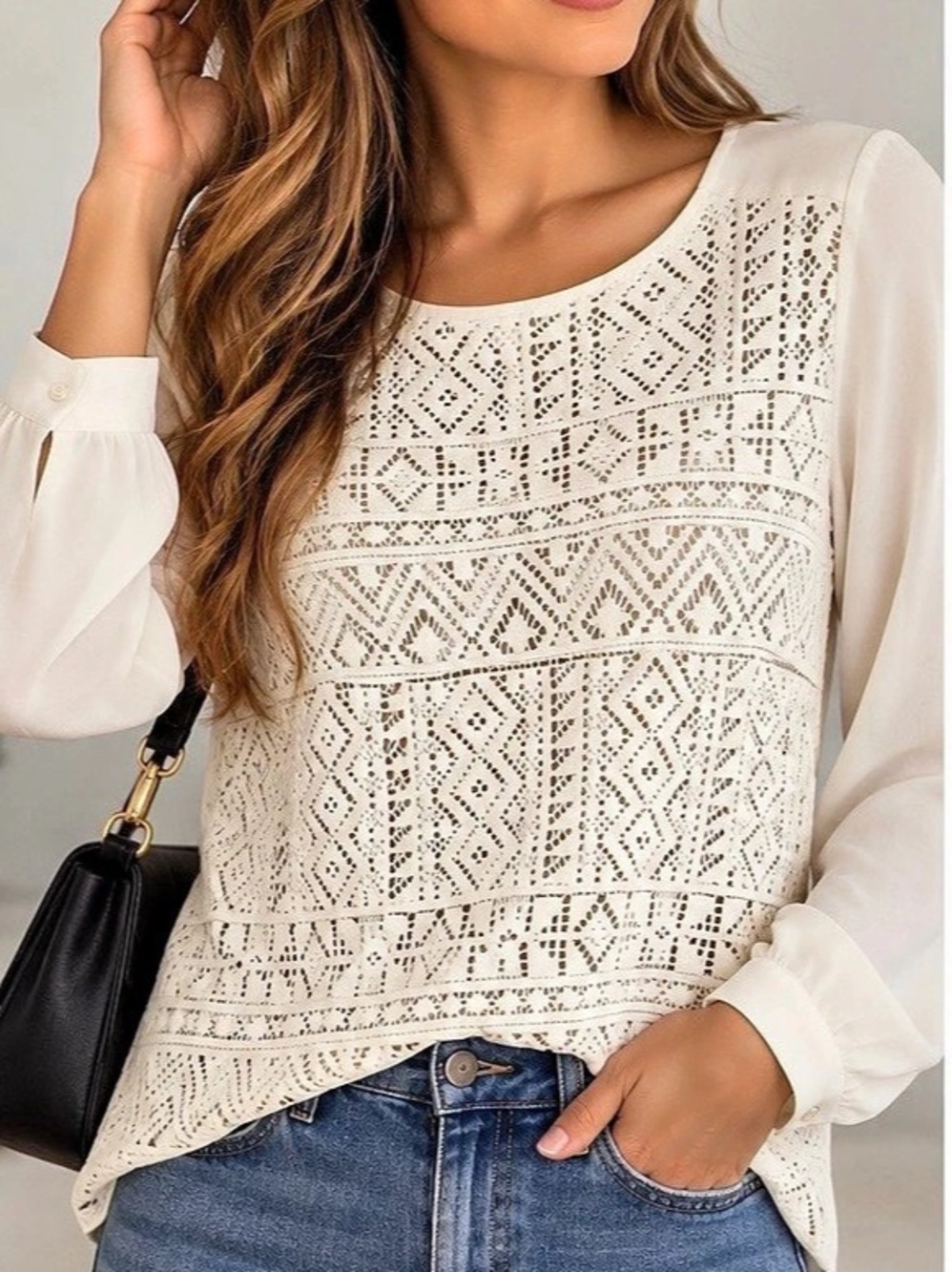 Banana Republic Ivory Lace Front Long Sleeve Blouse Top Size